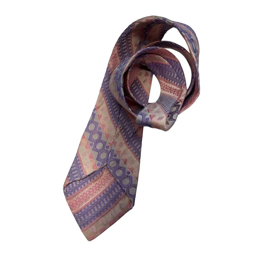 VTG Tie Geometric Repeating Pattern Pink & Purple Pastel Jacquard Stripe3.5 x 48